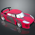 Red Sports Car Featuring Black Rear Spoiler Silver Alloy Wheels And Black Stripes