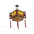 Chinese Style Pendant Lamp With Carved Frame And Tassels Hanging In Blue Wall Corner