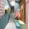 Modern Pink Dessert Shop Interior With Display Cases And Counters 3d model