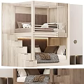 Modern Wooden Bunk Bed With Stairs Drawers Upholstered Headboard
