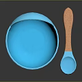 Decorative Ornament Set With Blue Heart Shaped Bowl And Blue Spoon With Brown Handle