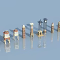 Various Tower Designs With Clock Elements And Different Architectural Styles Against Blue Sky 3d model