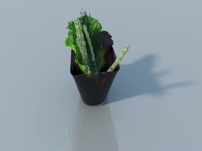 Organic Fresh Green Vegetables in Black Container with Asparagus and Lettuce 3d model