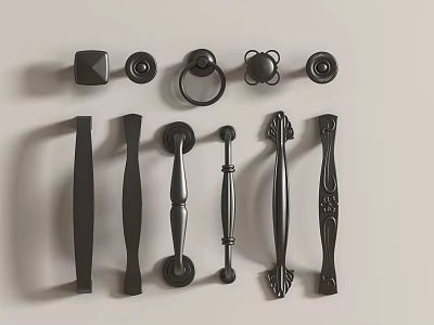 Black Furniture Handles With Various Designs And Shapes For Cabinets And Drawers 3d model