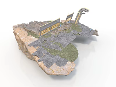Ancient Architectural Components Scene With Stone Archway Steles Stone Path And Grassland 3d model
