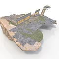 Ancient Architectural Components Scene With Stone Archway Steles Stone Path And Grassland