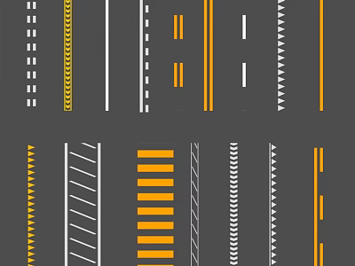 Road Infrastructure Featuring Various Traffic Markings White Dashed Yellow Solid And Striped Lines 3d model