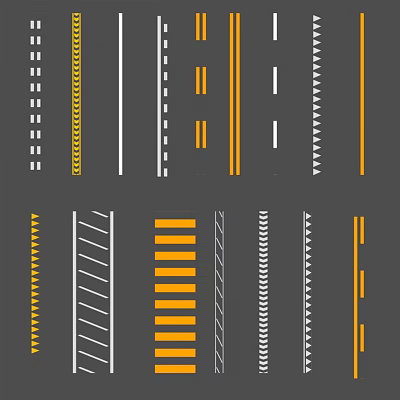 Road Infrastructure Featuring Various Traffic Markings White Dashed Yellow Solid And Striped Lines 3d model