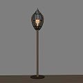 Modern Floor Lamp With Metal Stand And Woven Shade Illuminated In Interior