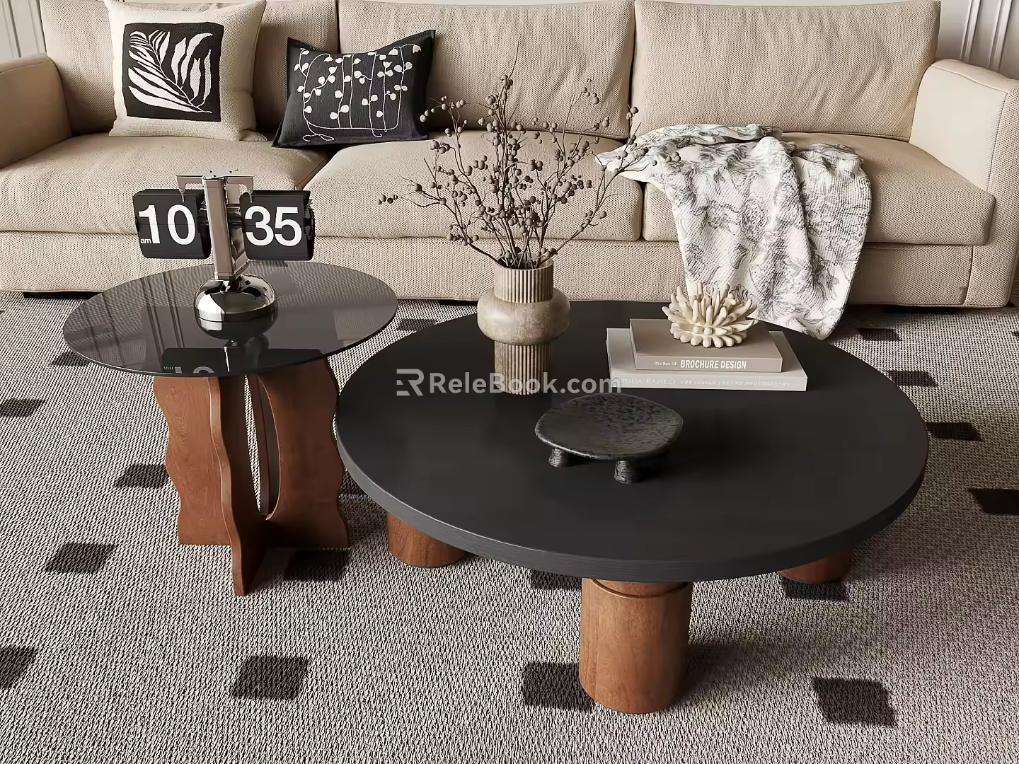 Mid-ancient style coffee table fabric sofa ornaments 3d model