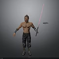 Shirtless Male Character With Pink Lightsaber Arm Guards Black Pants And Blue Boots