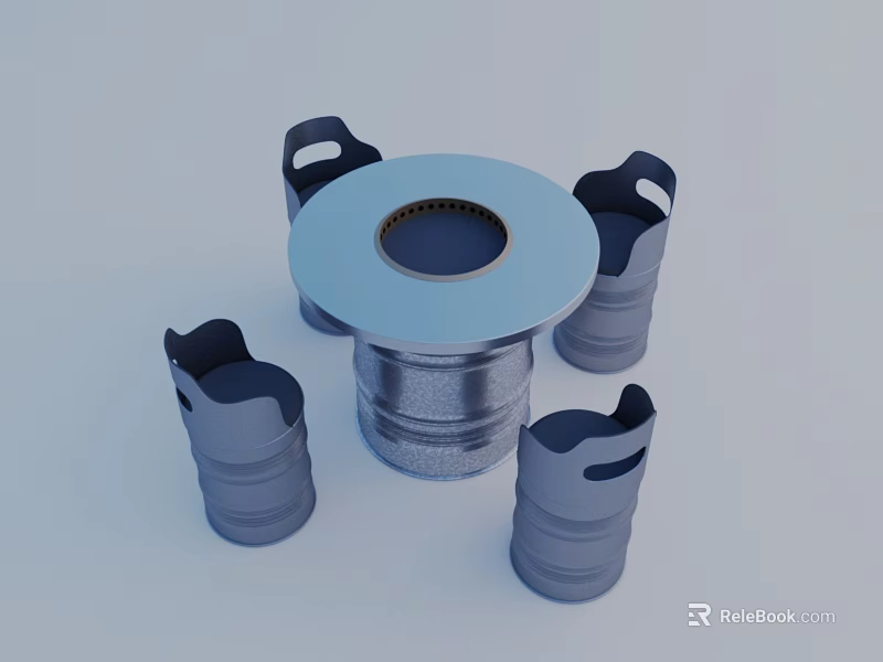 Modern Minimalist Dining Table Set With Silver Round Tabletop And Four Black Armrest Chairs 3d model