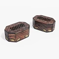 Vintage Wooden Octagonal Boxes With Carved Patterns And Decorative Surface Details 3d model
