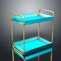 Modern Two Tiered Gold Frame Blue Tray Serving Cart Furniture for Home Decor