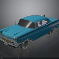 Blue Classic Vintage Car With Shiny Exterior And Retro Body Design On Reflective Surface