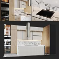 Modern Kitchen Cabinets With Marble Countertop And Range Hood Interior Design 3d model