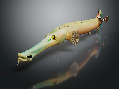 Long Nosed Aquatic Animal With Yellow Eyes Fins Tail And Spotted Body 3d model