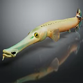 Long Nosed Aquatic Animal With Yellow Eyes Fins Tail And Spotted Body
