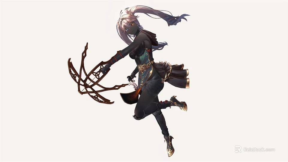 White Haired Female Character Holding Creature Like Weapon In Dynamic Black Outfit Pose 3d model 