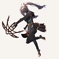 White Haired Female Character Holding Creature Like Weapon In Dynamic Black Outfit Pose
