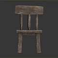 Simple Wooden Stool With Backrest And Square Seat On Grey Background 3d model