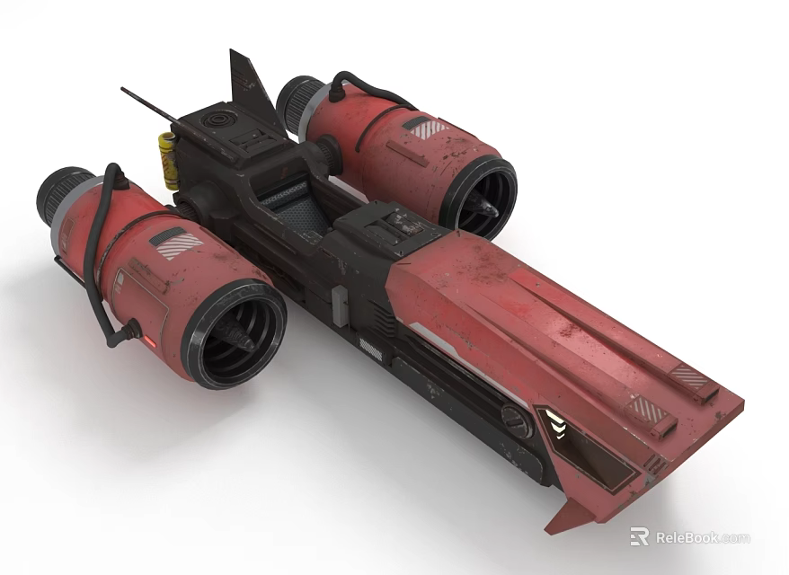 Red and Black Spacecraft with Twin Thrusters for Deep Cosmic Exploration Missions 3d model 