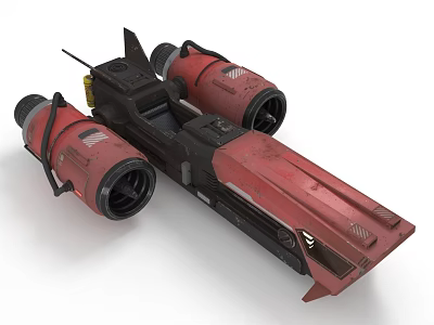 Red and Black Spacecraft with Twin Thrusters for Deep Cosmic Exploration Missions 3d model