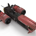 Red and Black Spacecraft with Twin Thrusters for Deep Cosmic Exploration Missions