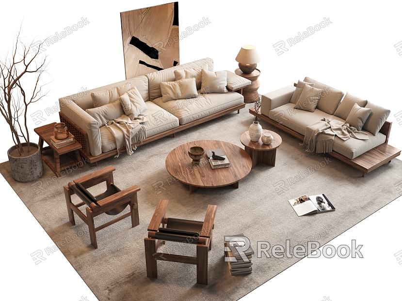 The combination of the sofa and tea table model