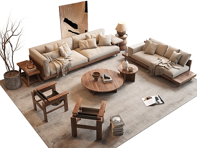 The combination of the sofa and tea table 3d model