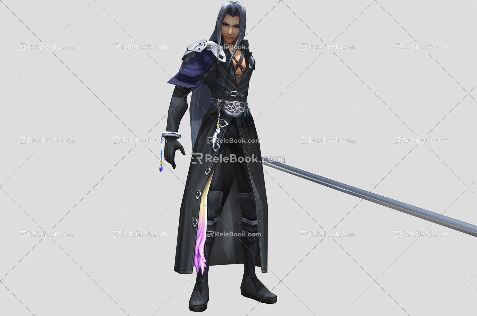 Male warrior game character samurai broadsword warrior 3d model