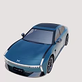 Blue Electric Car Modern Design With Sleek Body Unique Wheels And LED Headlights