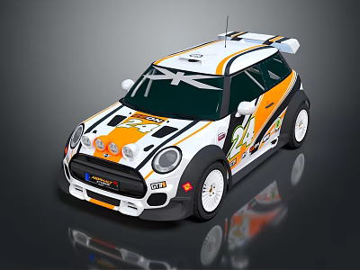 White And Orange Rally Race Car With Sponsor Logos Rear Spoiler Number 24 3d model