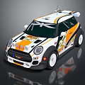 White And Orange Rally Race Car With Sponsor Logos Rear Spoiler Number 24