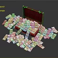 Open Red Suitcase With Scattered Bundles Of Cash Inside And Around