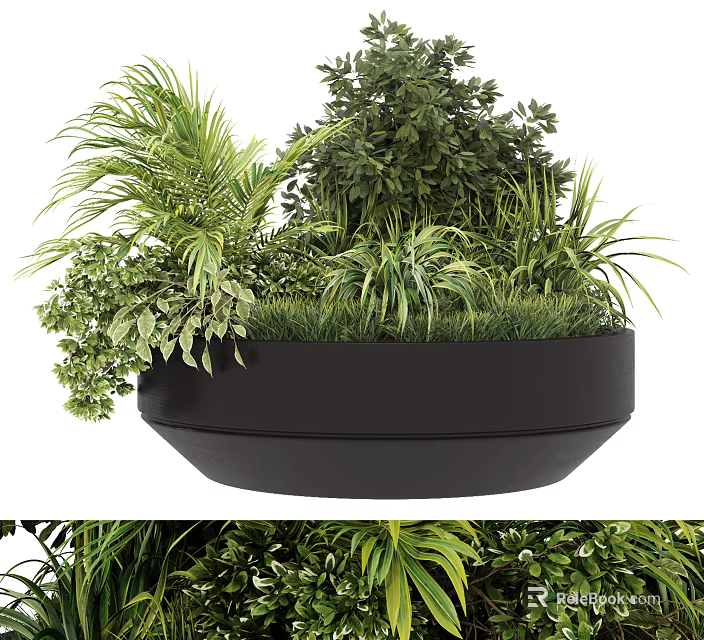 Roadside Green Infrastructure With Circular Black Planter And Diverse Vegetation 3d model