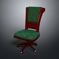 Classic Single Chair With Green Cushioned Back Seat And Mahogany Wooden Swivel Wheeled Base