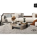 Modern Sofa And Coffee Table Set Interior With Throw Pillows Blanket And Vase 3d model