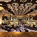 Elegant Banquet Hall Interior With Ornate Ceiling Dining Tables And White Tablecloths