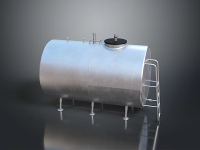 Silver Metal Cylindrical Industrial Storage Tank With Ladder And Top Cover 3d model