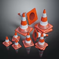 Orange And White Traffic Cones With Square Barriers For Road Safety