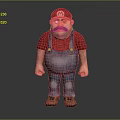 A Man with Mustache Wearing Red Hat Red T-shirt Blue Overalls and Brown Shoes