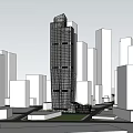 Modern Tall Office Building In Urban Area With Surrounding Buildings Green Spaces And Roads