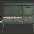Classic Green Vintage Kitchen Stove With Drawers Cabinet And Metal Legs