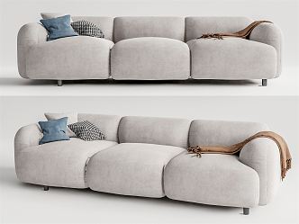 Modern three-seat sofa fabric multi-person sofa 3d model