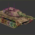 Detailed Military Tank With Camouflage Paint Tracks And Long Gun Barrel