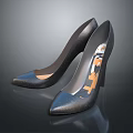 Women's Black High Heels With Pointed Toe And Orange Stiletto Heel Design