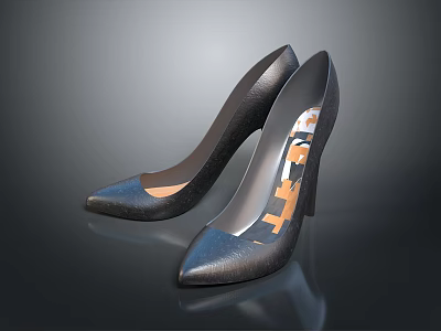 Women's Black High Heels With Pointed Toe And Orange Stiletto Heel Design 3d model