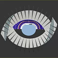 Modern Stadium Architecture With Curved Stands Blue Field Red Purple Sections