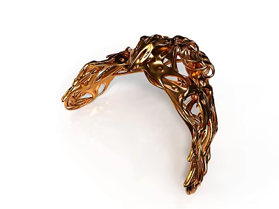 Golden Serpent Sculpture With Intricate Vine Like Winding Design And Hollow Texture 3d model
